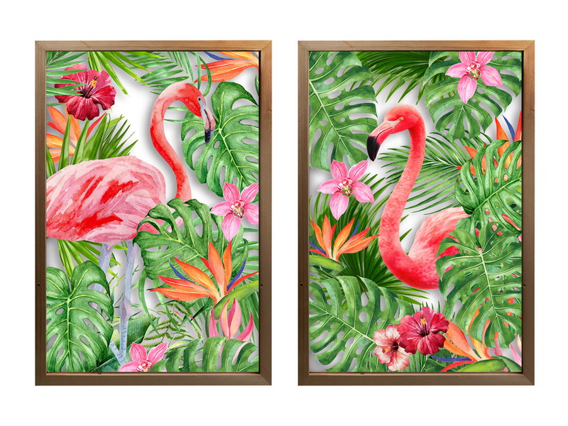 Flamingo Ferns Design Acrylic Print (Transparent)